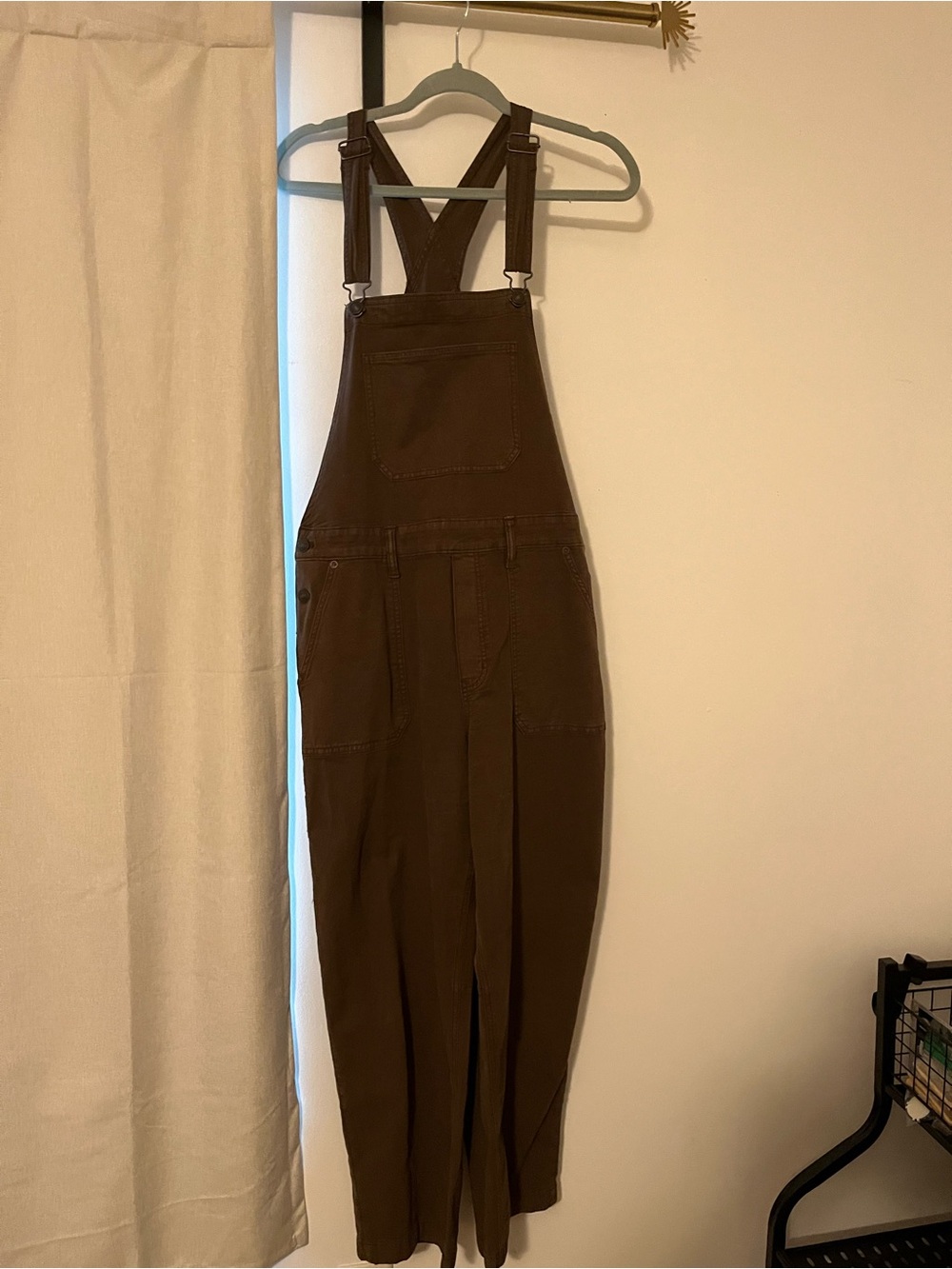 Women's Brown Cotton Utility barrel Overalls